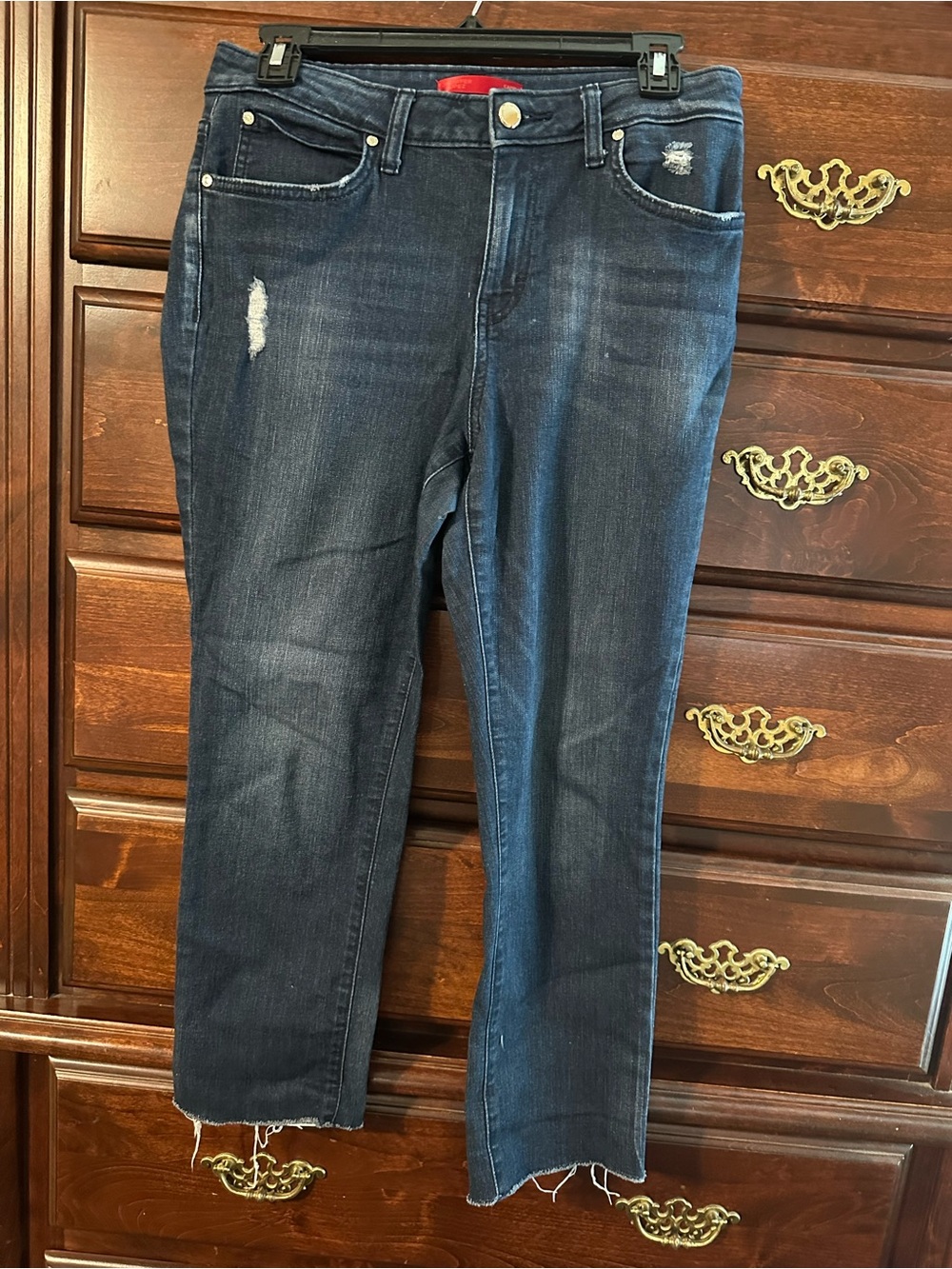 Jennifer Lopez Dark Blue Cropped Distressed Stretch Jeans